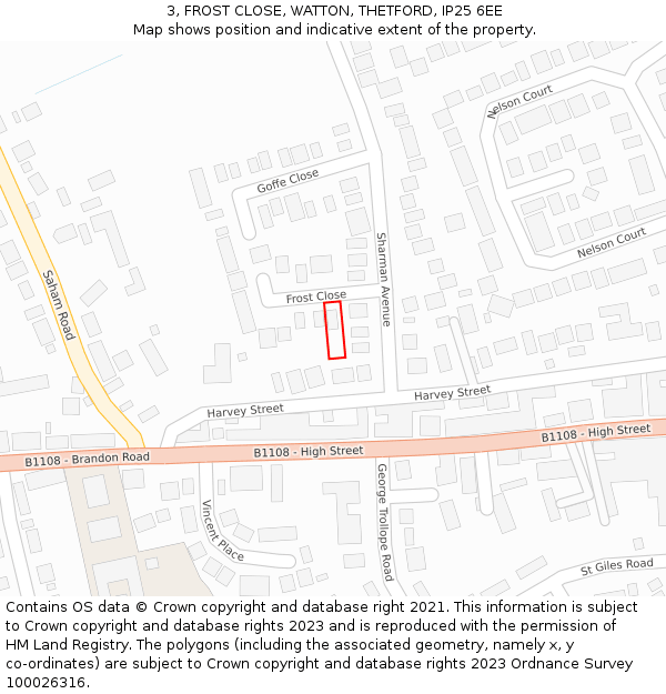 3, FROST CLOSE, WATTON, THETFORD, IP25 6EE: Location map and indicative extent of plot