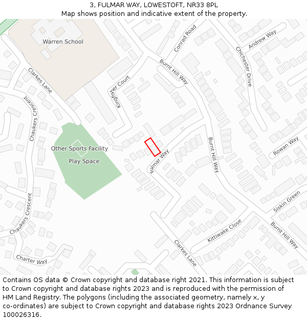 3, FULMAR WAY, LOWESTOFT, NR33 8PL: Location map and indicative extent of plot