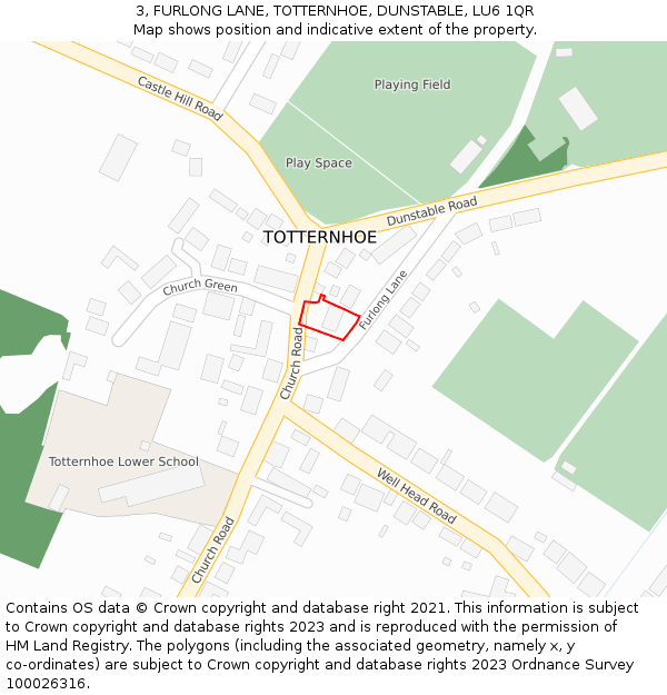 3, FURLONG LANE, TOTTERNHOE, DUNSTABLE, LU6 1QR: Location map and indicative extent of plot