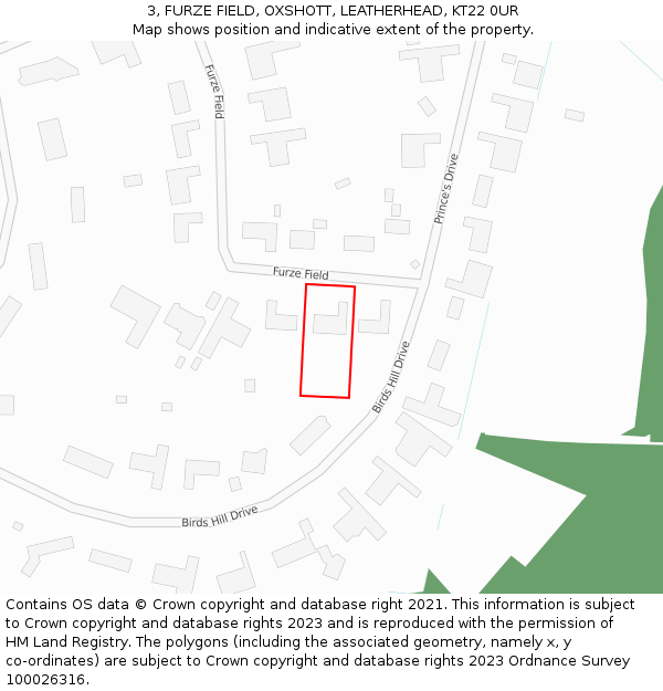 3, FURZE FIELD, OXSHOTT, LEATHERHEAD, KT22 0UR: Location map and indicative extent of plot
