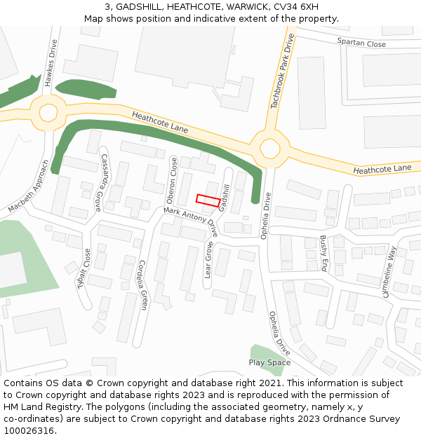 3, GADSHILL, HEATHCOTE, WARWICK, CV34 6XH: Location map and indicative extent of plot