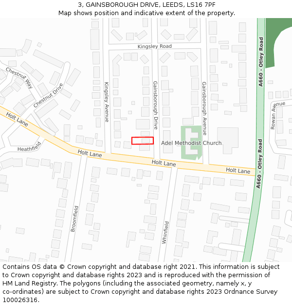 3, GAINSBOROUGH DRIVE, LEEDS, LS16 7PF: Location map and indicative extent of plot