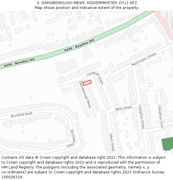3, GAINSBOROUGH MEWS, KIDDERMINSTER, DY11 6PZ: Location map and indicative extent of plot