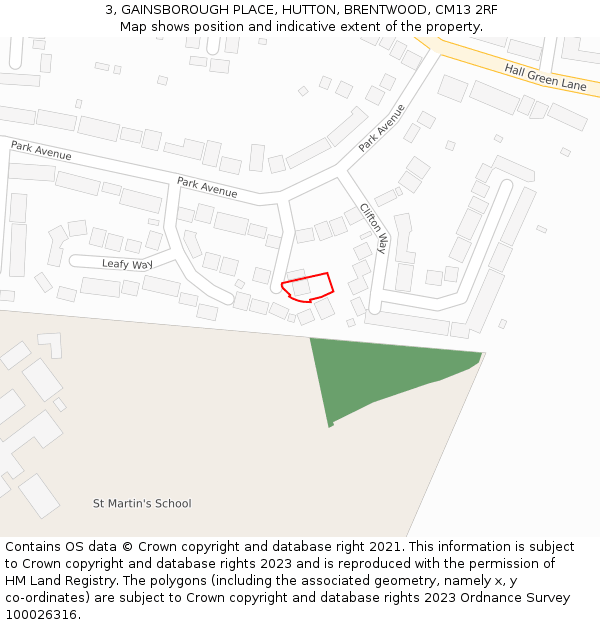 3, GAINSBOROUGH PLACE, HUTTON, BRENTWOOD, CM13 2RF: Location map and indicative extent of plot