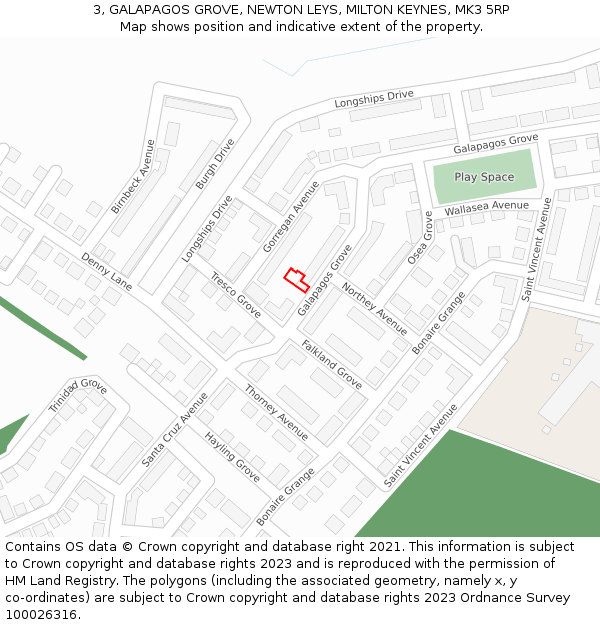 3, GALAPAGOS GROVE, NEWTON LEYS, MILTON KEYNES, MK3 5RP: Location map and indicative extent of plot