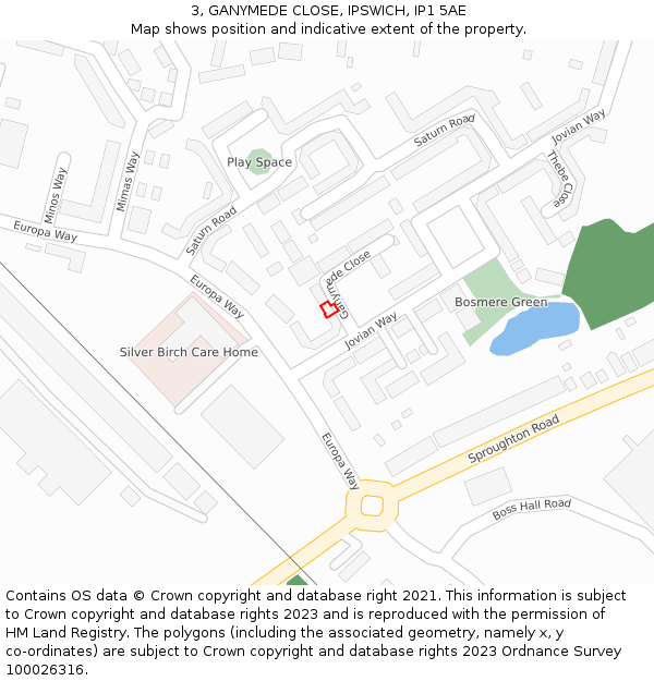 3, GANYMEDE CLOSE, IPSWICH, IP1 5AE: Location map and indicative extent of plot