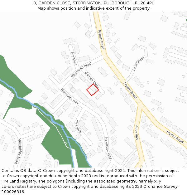 3, GARDEN CLOSE, STORRINGTON, PULBOROUGH, RH20 4PL: Location map and indicative extent of plot
