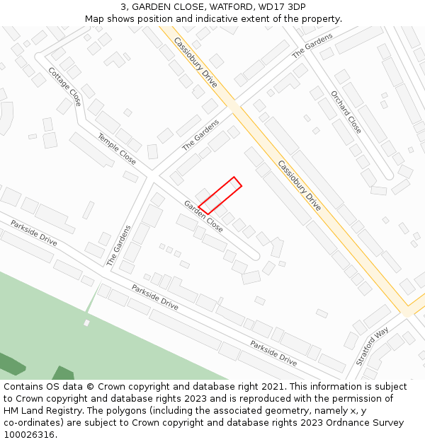 3, GARDEN CLOSE, WATFORD, WD17 3DP: Location map and indicative extent of plot