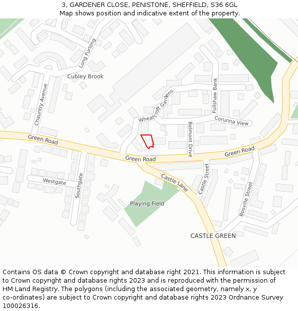 3, GARDENER CLOSE, PENISTONE, SHEFFIELD, S36 6GL: Location map and indicative extent of plot
