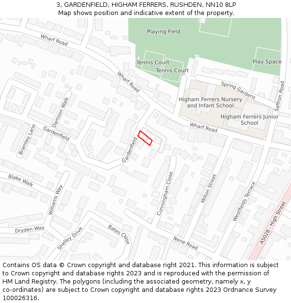 3, GARDENFIELD, HIGHAM FERRERS, RUSHDEN, NN10 8LP: Location map and indicative extent of plot