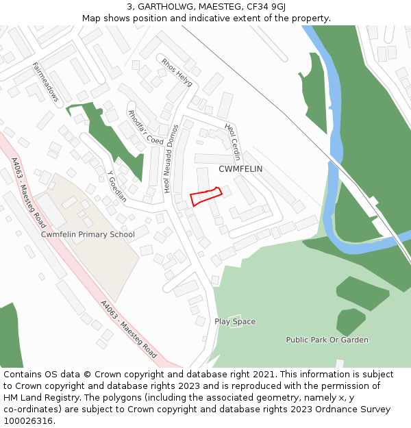 3, GARTHOLWG, MAESTEG, CF34 9GJ: Location map and indicative extent of plot