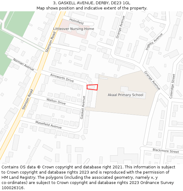3, GASKELL AVENUE, DERBY, DE23 1GL: Location map and indicative extent of plot