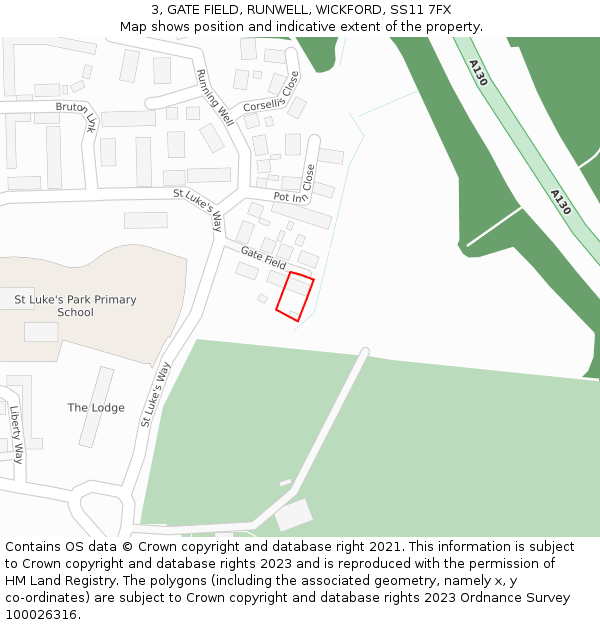 3, GATE FIELD, RUNWELL, WICKFORD, SS11 7FX: Location map and indicative extent of plot