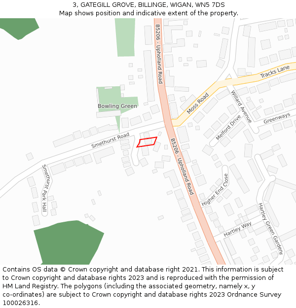 3, GATEGILL GROVE, BILLINGE, WIGAN, WN5 7DS: Location map and indicative extent of plot