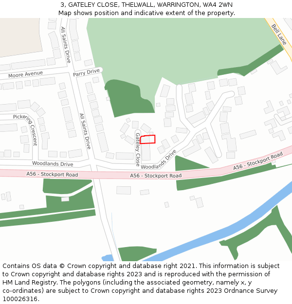 3, GATELEY CLOSE, THELWALL, WARRINGTON, WA4 2WN: Location map and indicative extent of plot