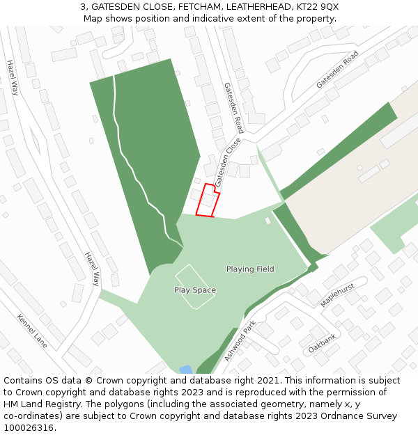 3, GATESDEN CLOSE, FETCHAM, LEATHERHEAD, KT22 9QX: Location map and indicative extent of plot