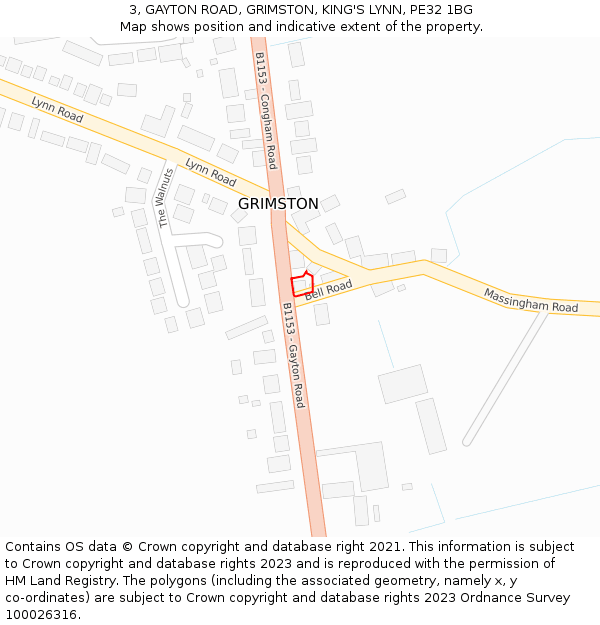 3, GAYTON ROAD, GRIMSTON, KING'S LYNN, PE32 1BG: Location map and indicative extent of plot