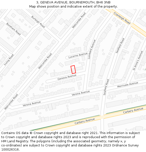 3, GENEVA AVENUE, BOURNEMOUTH, BH6 3NB: Location map and indicative extent of plot