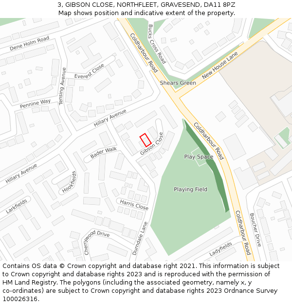 3, GIBSON CLOSE, NORTHFLEET, GRAVESEND, DA11 8PZ: Location map and indicative extent of plot