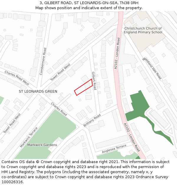 3, GILBERT ROAD, ST LEONARDS-ON-SEA, TN38 0RH: Location map and indicative extent of plot