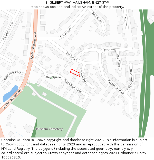 3, GILBERT WAY, HAILSHAM, BN27 3TW: Location map and indicative extent of plot