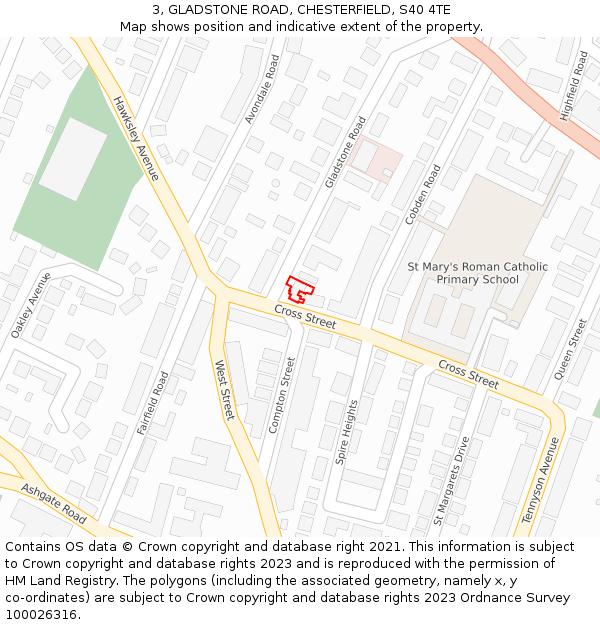 3, GLADSTONE ROAD, CHESTERFIELD, S40 4TE: Location map and indicative extent of plot