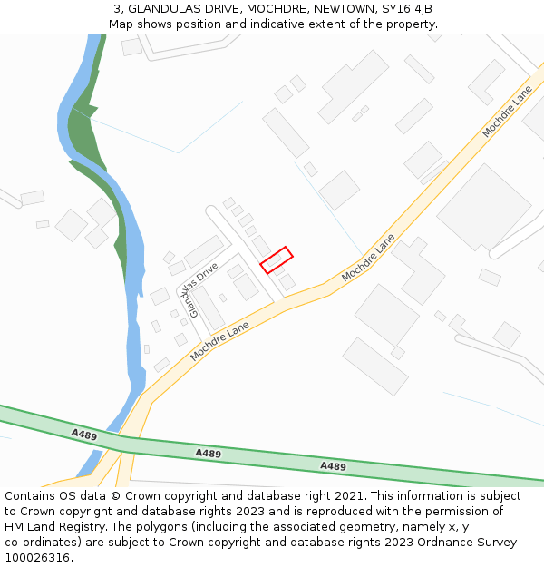 3, GLANDULAS DRIVE, MOCHDRE, NEWTOWN, SY16 4JB: Location map and indicative extent of plot