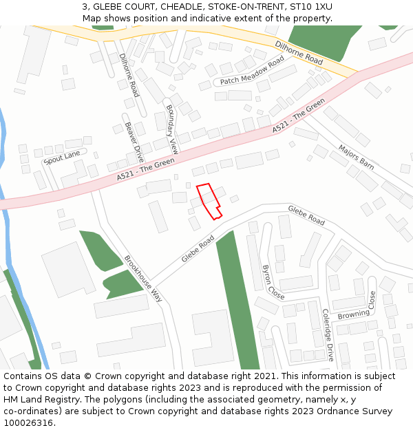 3, GLEBE COURT, CHEADLE, STOKE-ON-TRENT, ST10 1XU: Location map and indicative extent of plot
