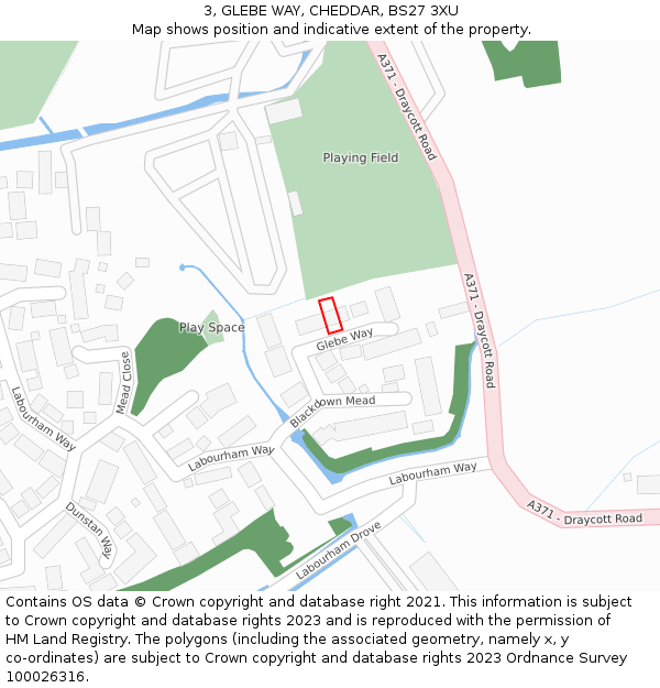 3, GLEBE WAY, CHEDDAR, BS27 3XU: Location map and indicative extent of plot