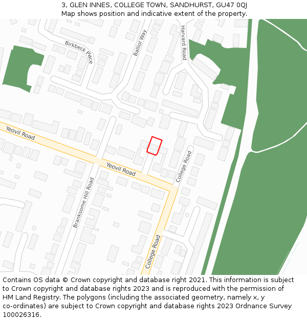 3, GLEN INNES, COLLEGE TOWN, SANDHURST, GU47 0QJ: Location map and indicative extent of plot