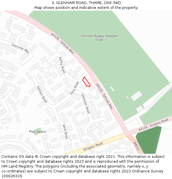 3, GLENHAM ROAD, THAME, OX9 3WD: Location map and indicative extent of plot