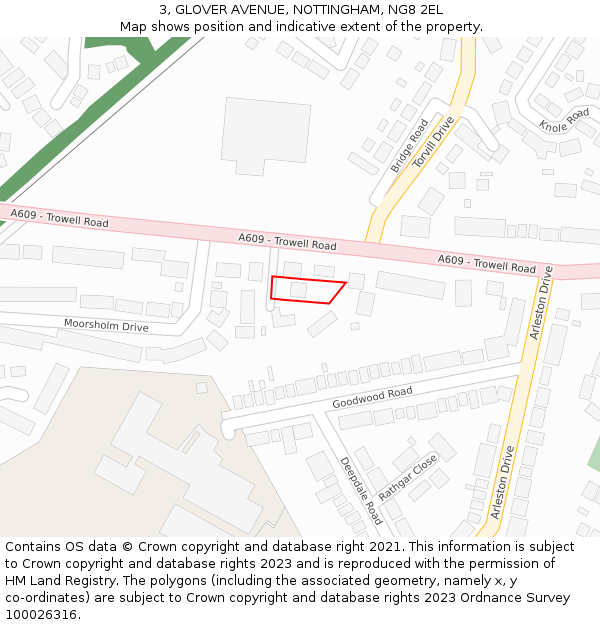 3, GLOVER AVENUE, NOTTINGHAM, NG8 2EL: Location map and indicative extent of plot