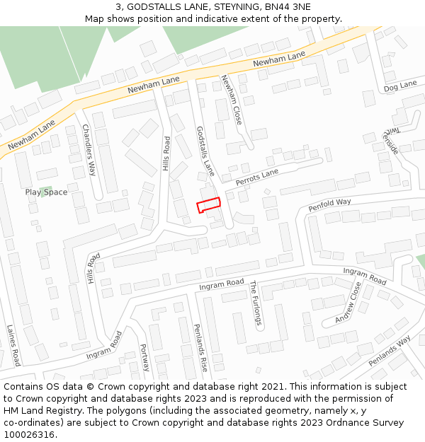 3, GODSTALLS LANE, STEYNING, BN44 3NE: Location map and indicative extent of plot