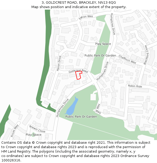 3, GOLDCREST ROAD, BRACKLEY, NN13 6QG: Location map and indicative extent of plot