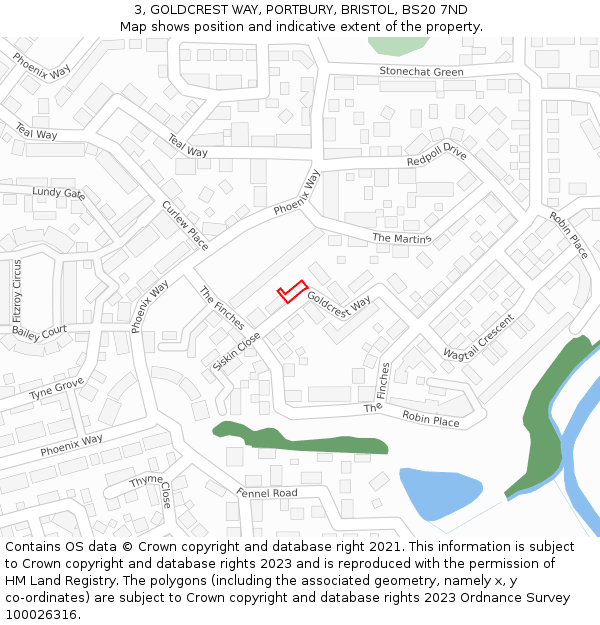 3, GOLDCREST WAY, PORTBURY, BRISTOL, BS20 7ND: Location map and indicative extent of plot
