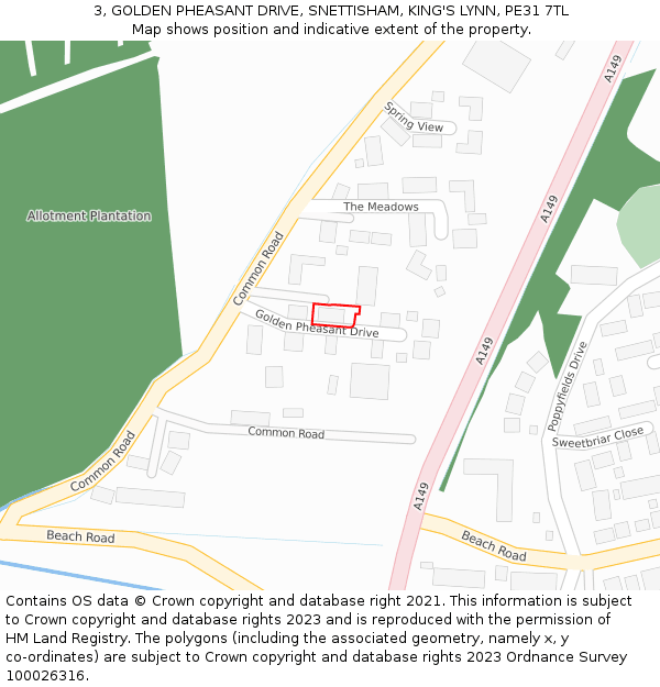 3, GOLDEN PHEASANT DRIVE, SNETTISHAM, KING'S LYNN, PE31 7TL: Location map and indicative extent of plot