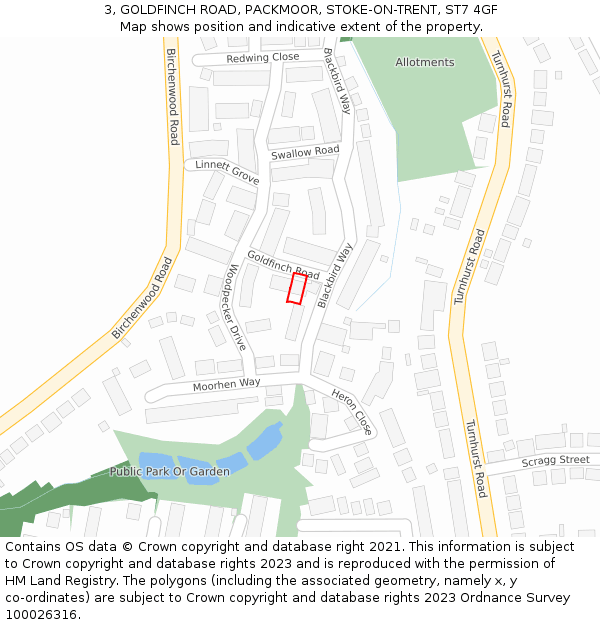 3, GOLDFINCH ROAD, PACKMOOR, STOKE-ON-TRENT, ST7 4GF: Location map and indicative extent of plot
