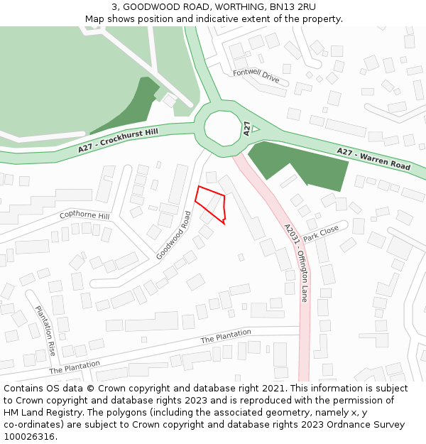 3, GOODWOOD ROAD, WORTHING, BN13 2RU: Location map and indicative extent of plot