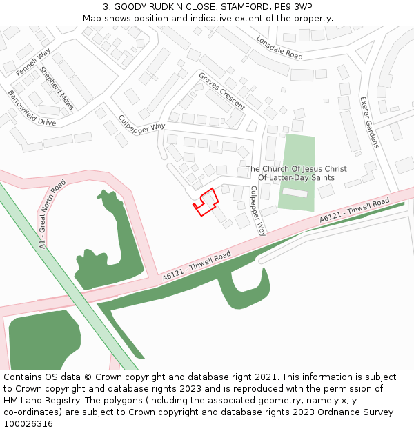3, GOODY RUDKIN CLOSE, STAMFORD, PE9 3WP: Location map and indicative extent of plot
