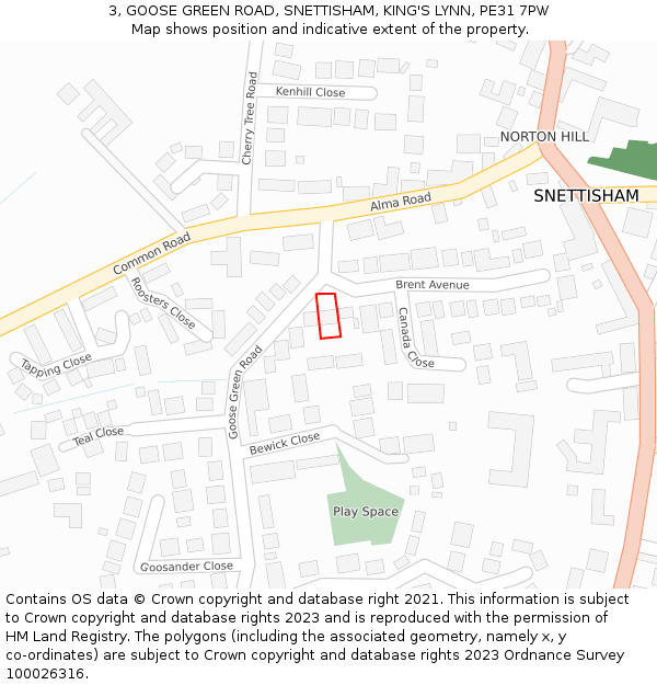 3, GOOSE GREEN ROAD, SNETTISHAM, KING'S LYNN, PE31 7PW: Location map and indicative extent of plot