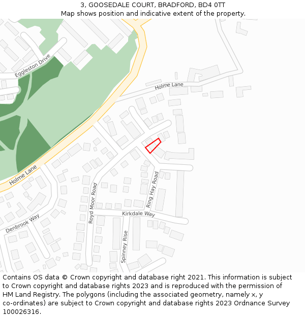 3, GOOSEDALE COURT, BRADFORD, BD4 0TT: Location map and indicative extent of plot