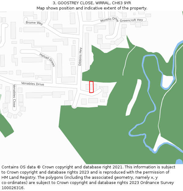 3, GOOSTREY CLOSE, WIRRAL, CH63 9YR: Location map and indicative extent of plot