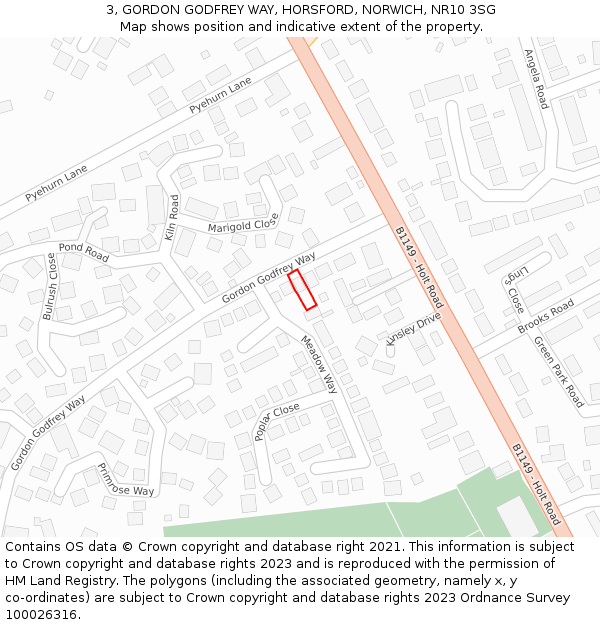3, GORDON GODFREY WAY, HORSFORD, NORWICH, NR10 3SG: Location map and indicative extent of plot