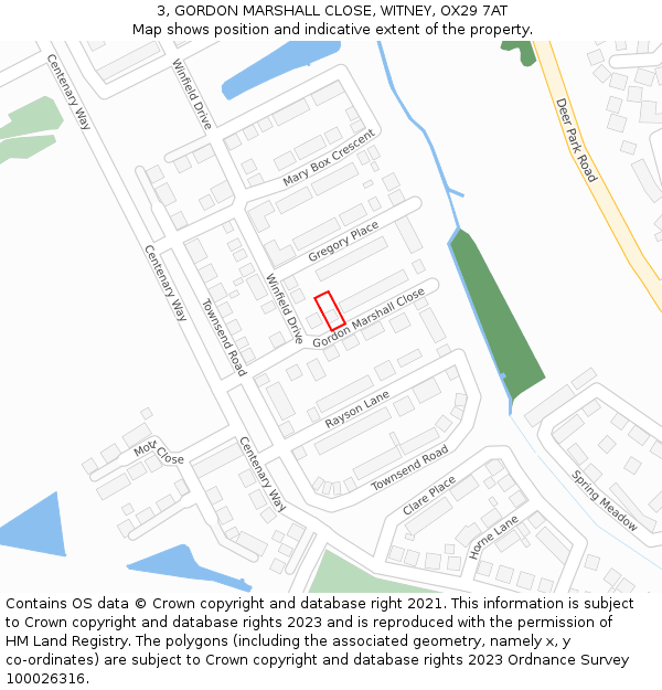 3, GORDON MARSHALL CLOSE, WITNEY, OX29 7AT: Location map and indicative extent of plot