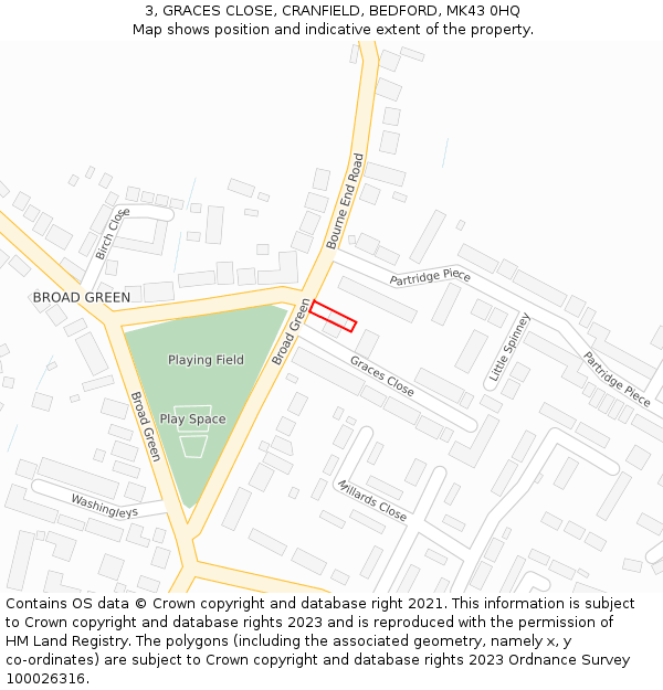 3, GRACES CLOSE, CRANFIELD, BEDFORD, MK43 0HQ: Location map and indicative extent of plot