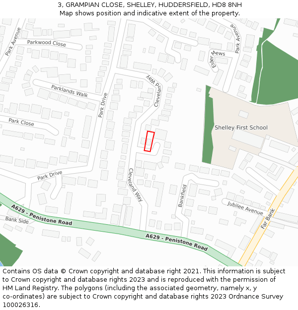 3, GRAMPIAN CLOSE, SHELLEY, HUDDERSFIELD, HD8 8NH: Location map and indicative extent of plot