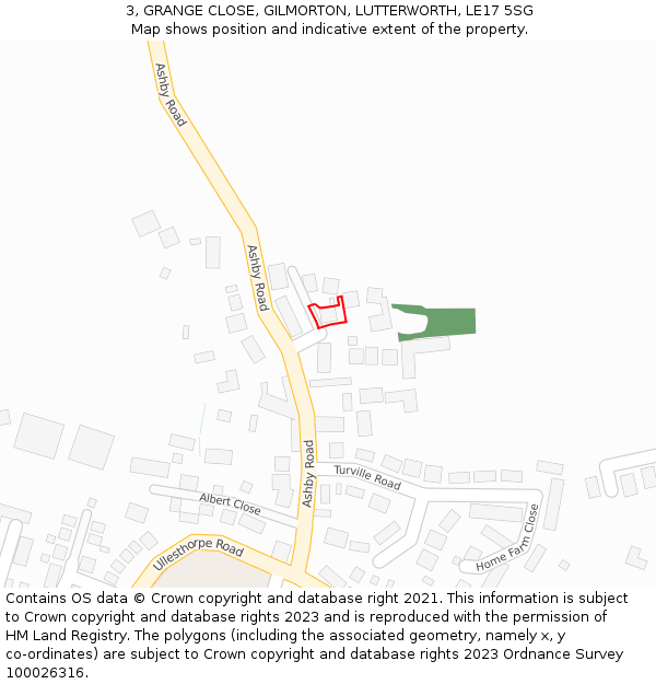 3, GRANGE CLOSE, GILMORTON, LUTTERWORTH, LE17 5SG: Location map and indicative extent of plot