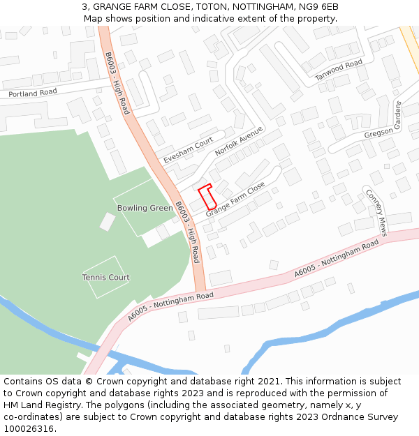 3, GRANGE FARM CLOSE, TOTON, NOTTINGHAM, NG9 6EB: Location map and indicative extent of plot