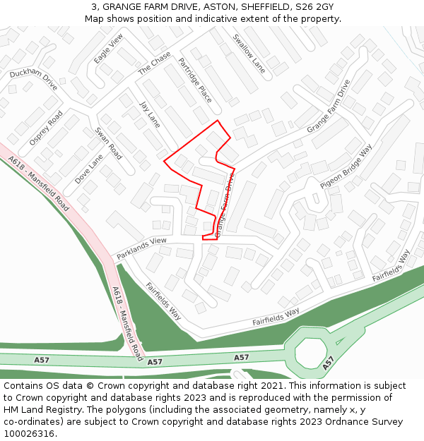 3, GRANGE FARM DRIVE, ASTON, SHEFFIELD, S26 2GY: Location map and indicative extent of plot