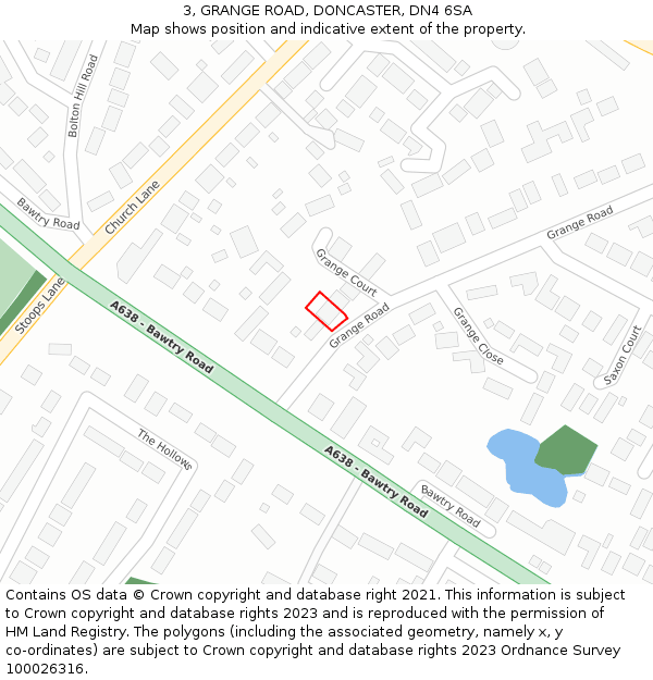 3, GRANGE ROAD, DONCASTER, DN4 6SA: Location map and indicative extent of plot